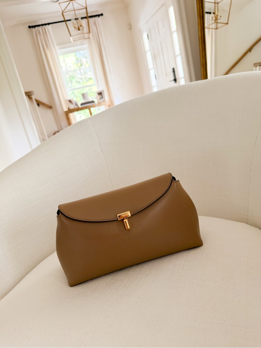 Toteme T Clutch Brown Leather Bag with Gold Hardware